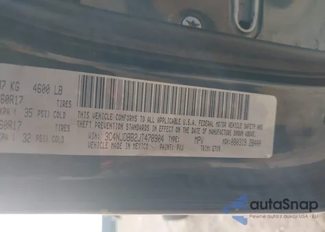 2018 Jeep Compass Latitude 4X4 z USA, uszkodzony, nr VIN 3C4NJDBB2JT478904